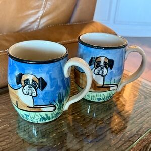 Charming Dog Design Coffee Mugs - Blue and Cream